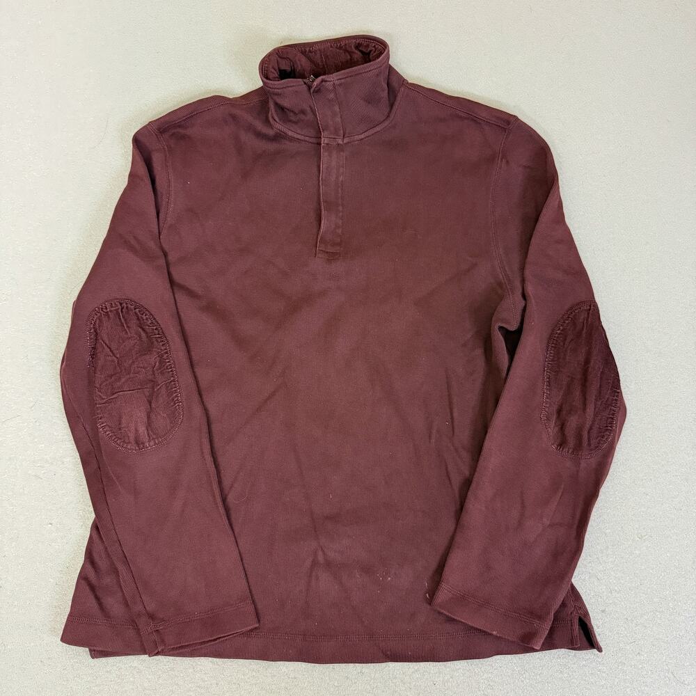 Banana Republic XL Quarter Zip Pullover Maroon 100% Cotton Elbow Patch